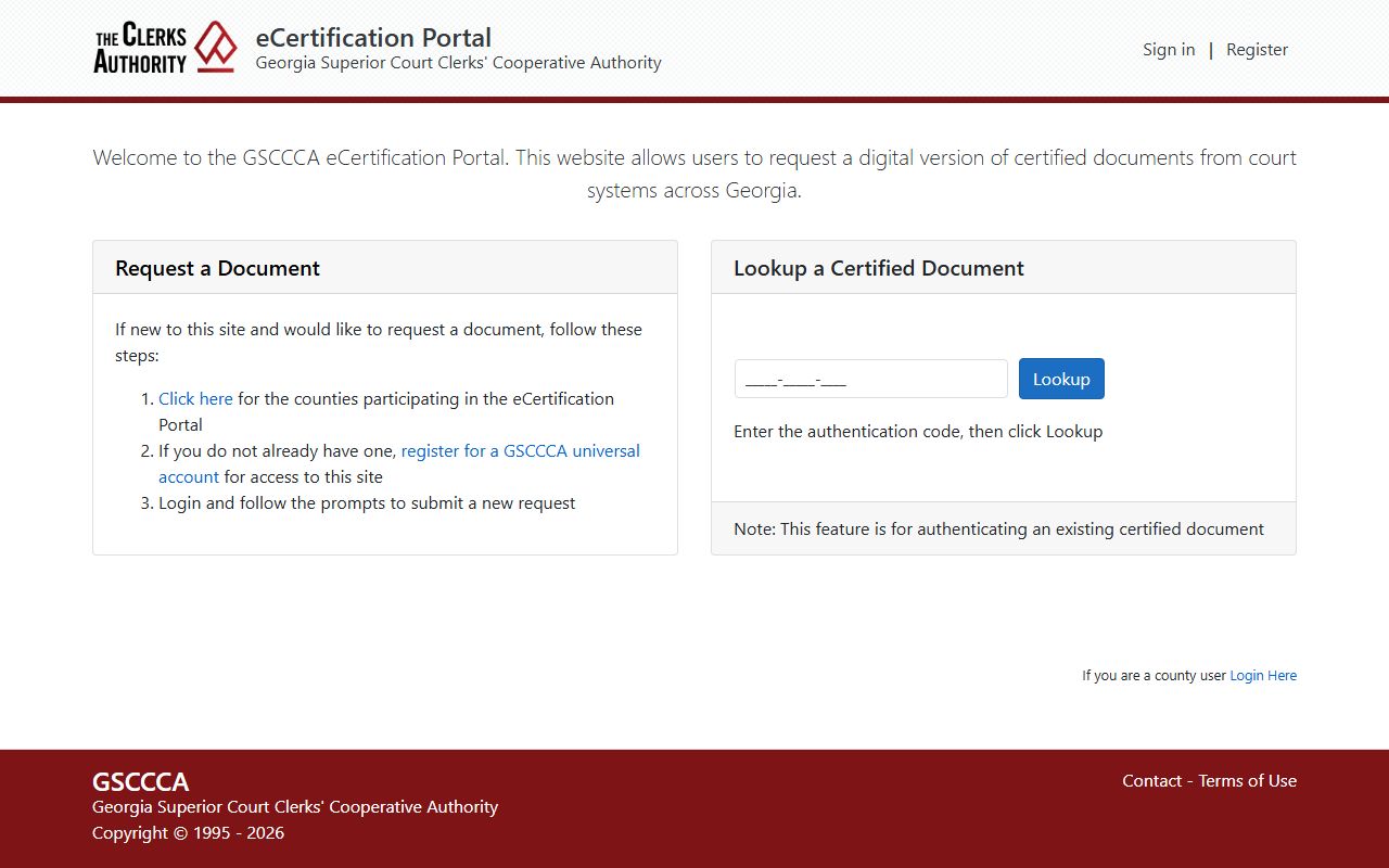 Forsyth County certified court record eCertification portal