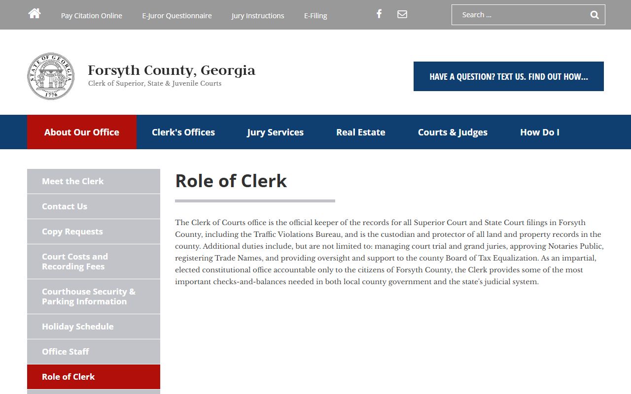 Forsyth County Clerk of Superior State and Juvenile Courts record role page