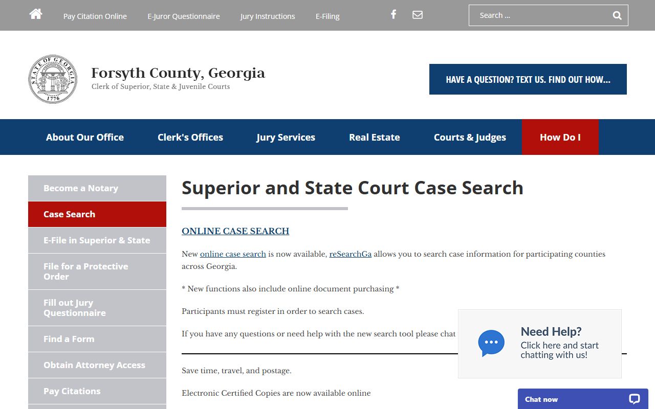 Forsyth County court dockets Clerk case search route