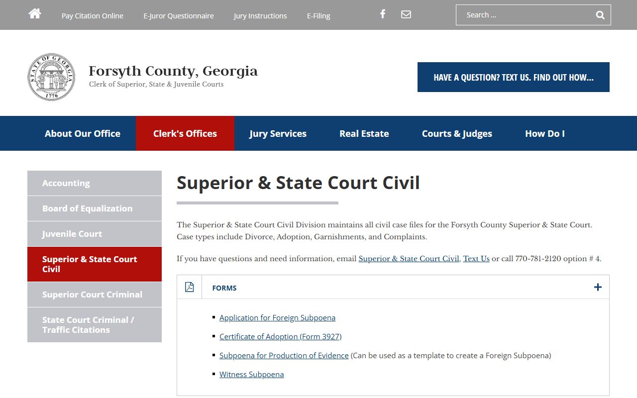 Forsyth County Superior Court and State Court civil records page