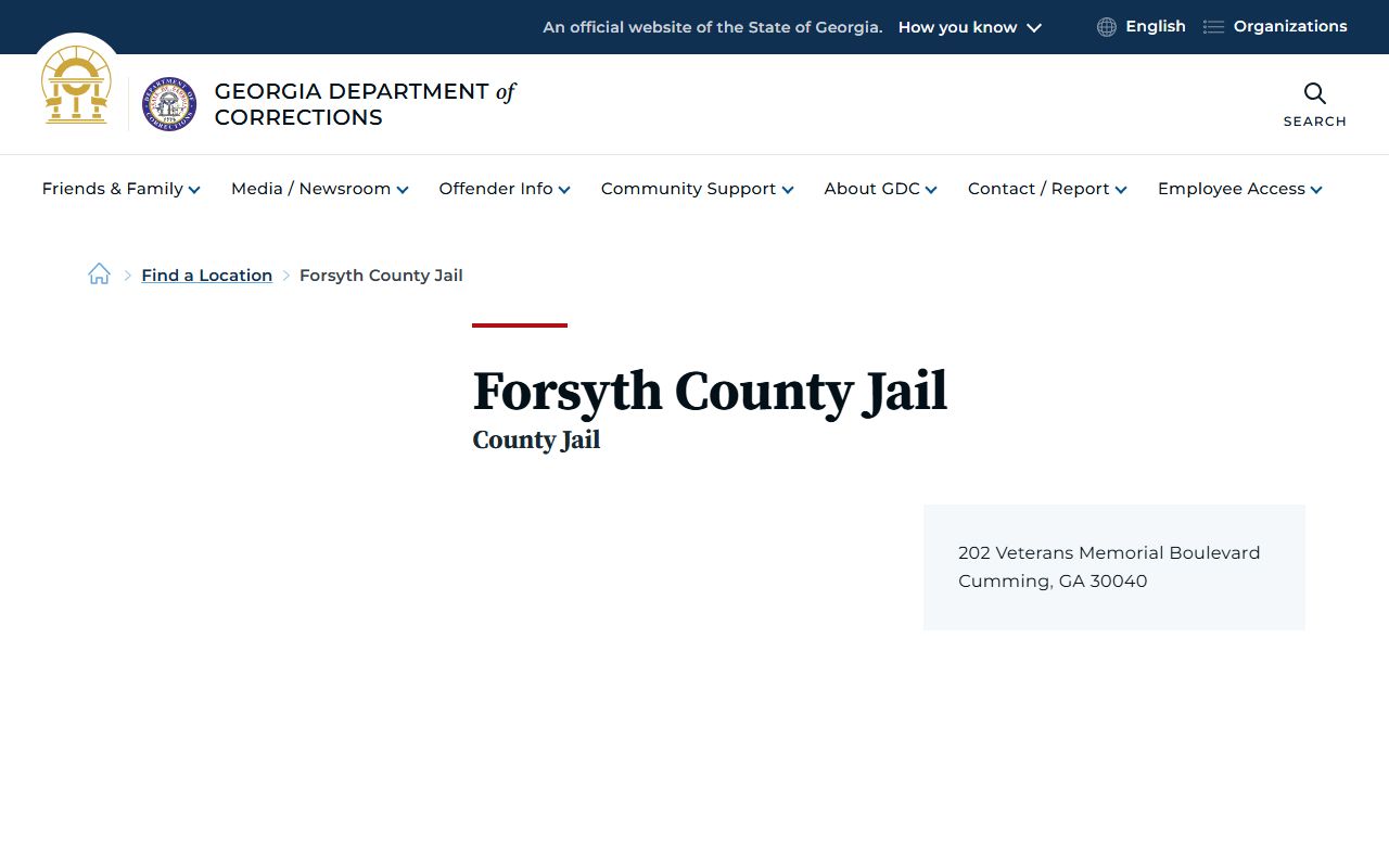 Forsyth County inmate records GDC Forsyth County Jail listing