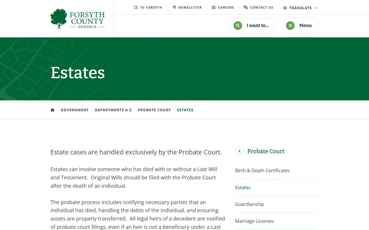 Forsyth County probate records estates page