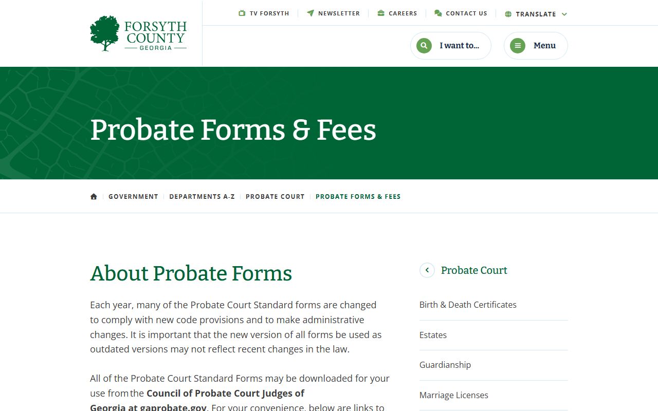 Forsyth County probate records Probate forms and fees