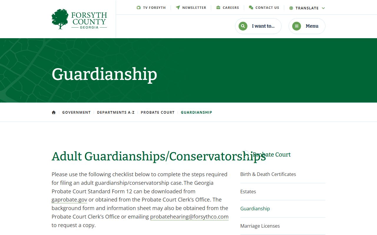 Forsyth County probate records guardianship page