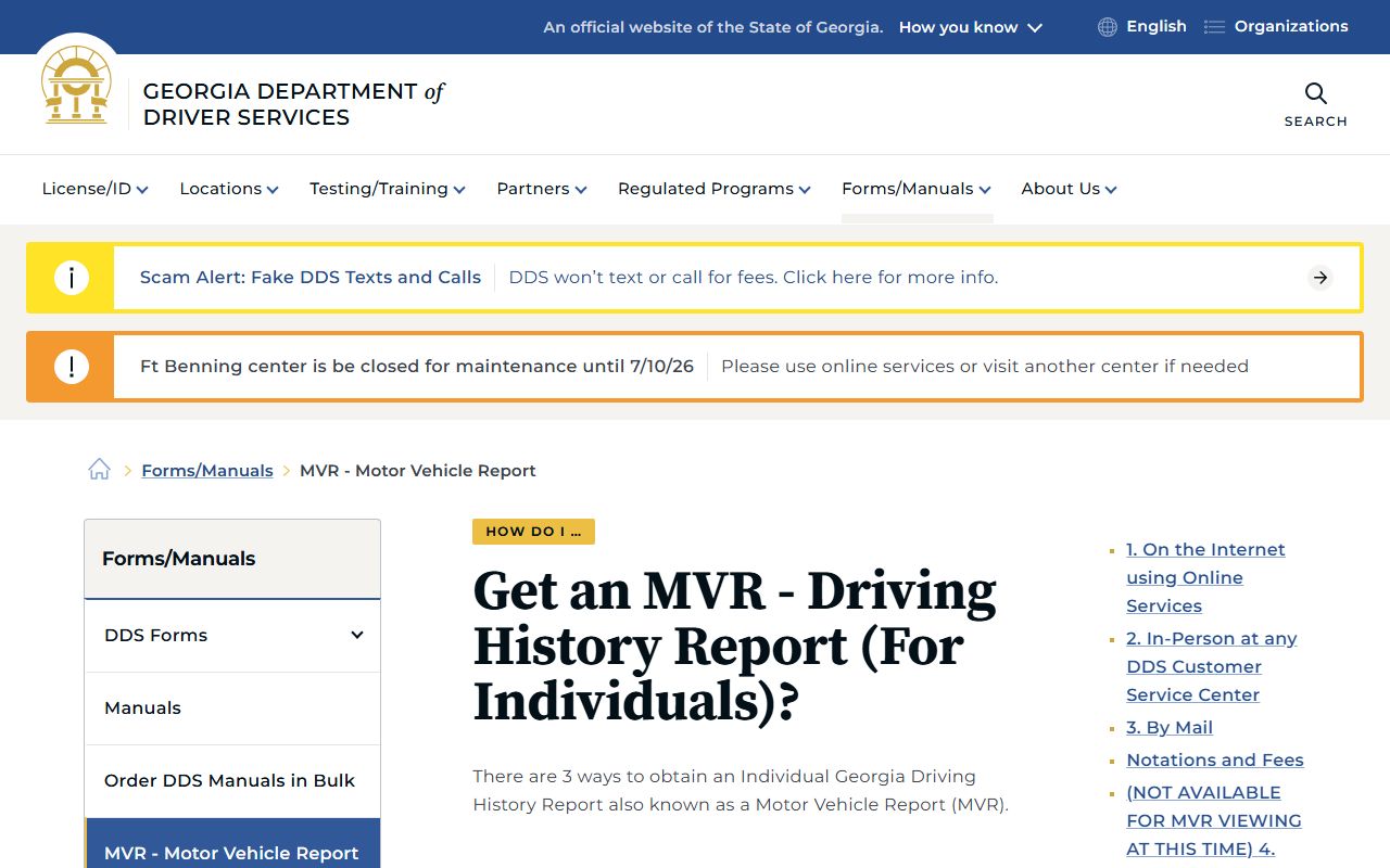 Forsyth County traffic court records Georgia DDS MVR instructions