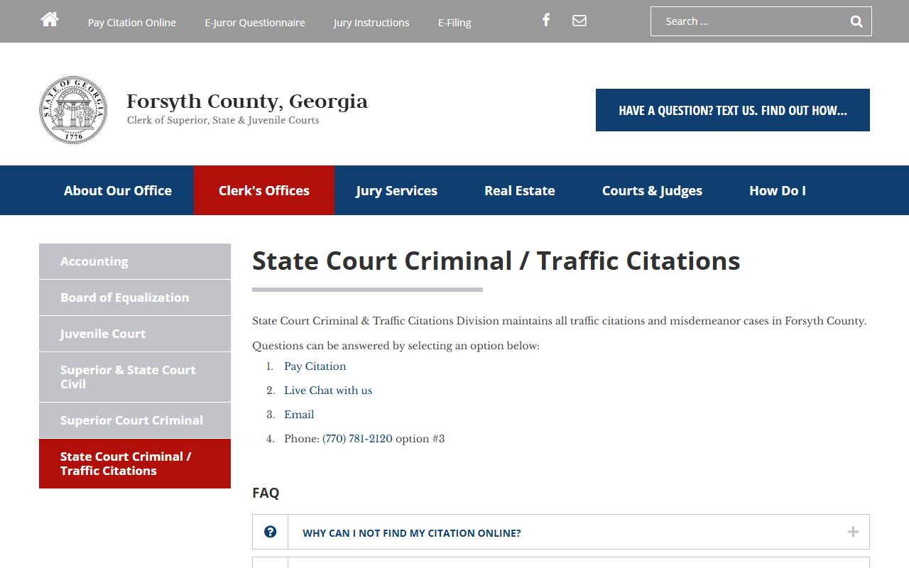 Forsyth County traffic court records State Court citation page